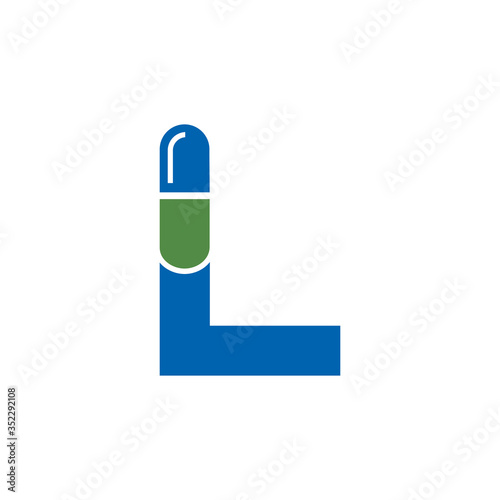 Letter L Pill or Capsule Logo Design. Initial Geometric Medicine Vector Graphic. 