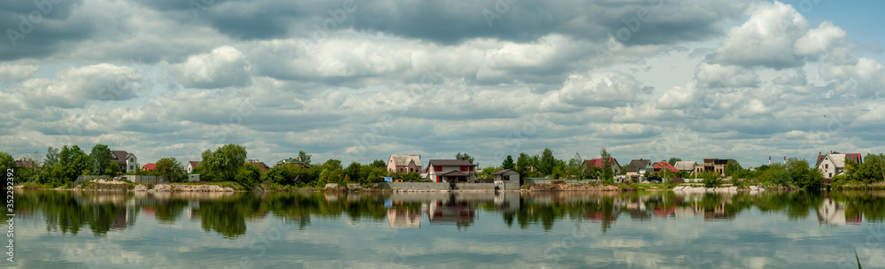 Landscape panorame on small vilage near Kyiv