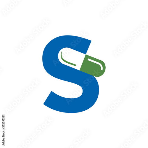 Letter S Pill or Capsule Logo Design. Initial Geometric Medicine Vector Graphic. 
