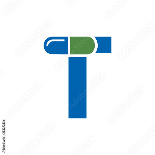 Letter T Pill or Capsule Logo Design. Initial Geometric Medicine Vector Graphic. 
