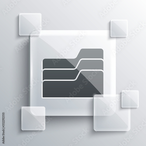 Grey Document folder icon isolated on grey background. Accounting binder symbol. Bookkeeping management. Square glass panels. Vector