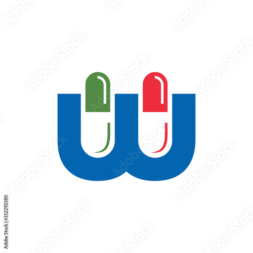 Letter W Pill or Capsule Logo Design. Initial Geometric Medicine Vector Graphic. 
