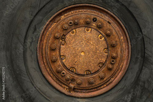 old rusty wheel of a excavator machine