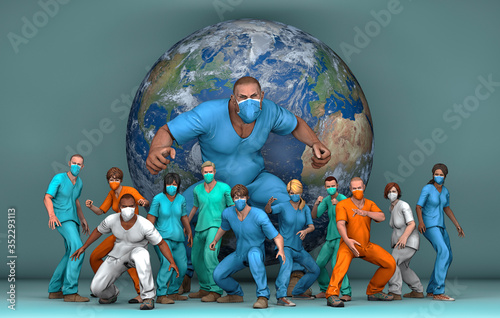 3D illustration Nursing Staff Superheroes