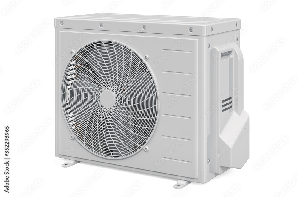 Fototapeta premium Outdoor compressor unit, side view. Air conditioner. 3D rendering