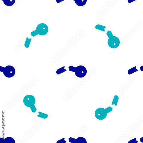 Blue Broken key icon isolated seamless pattern on white background. Vector