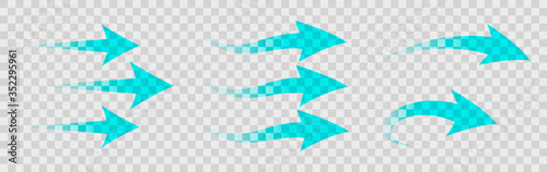 Set of blue arrow showing air flow isolated on transparent background - stock vector