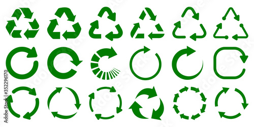 Set of green arrow recycle, means using recycled resources, recycling, arrows, recycle icon – stock vector