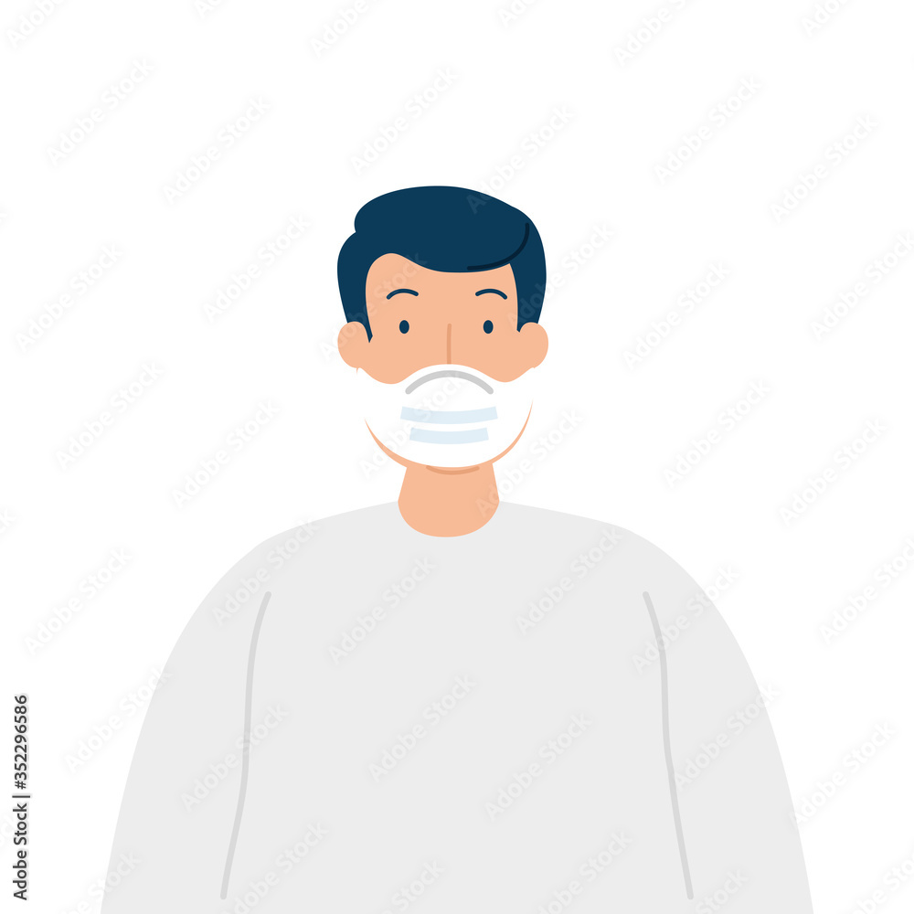 man using protective surgical mask for covid 19 prevention vector illustration design