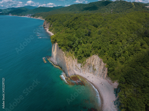 Skala Kiseleva is a natural monument on the territory of the Tuapse district of the Krasnodar Territory. Aerial view from above. 4K footage.