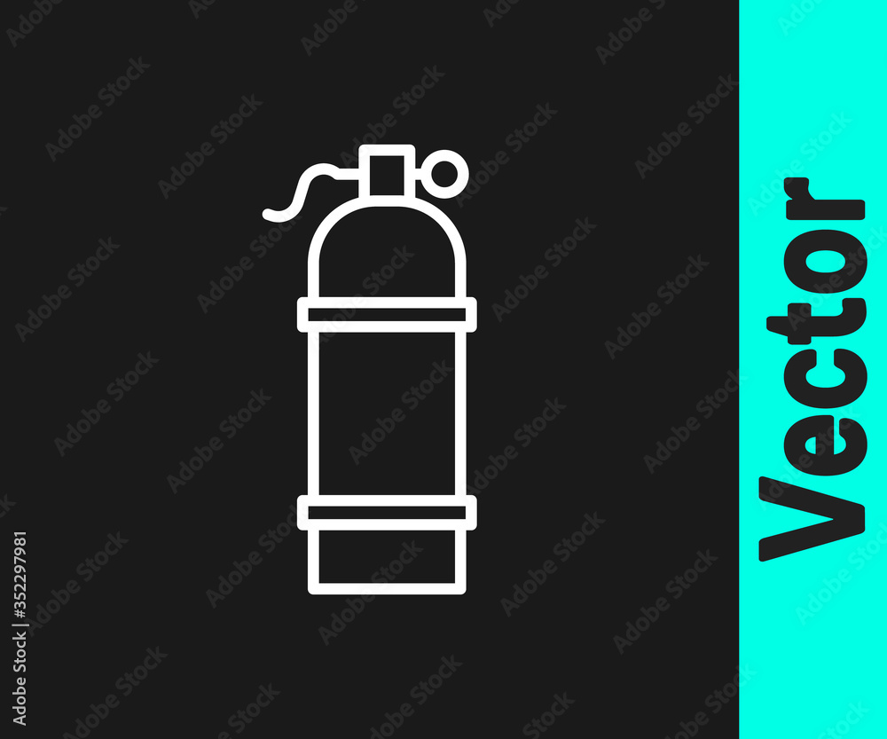 White line Aqualung icon isolated on black background. Oxygen tank for diver. Diving equipment. Extreme sport. Sport equipment. Vector White line Aqualung icon isolated on black background. Oxygen tank for diver. Diving equipment. Extreme sport. Sport equipment. Vector