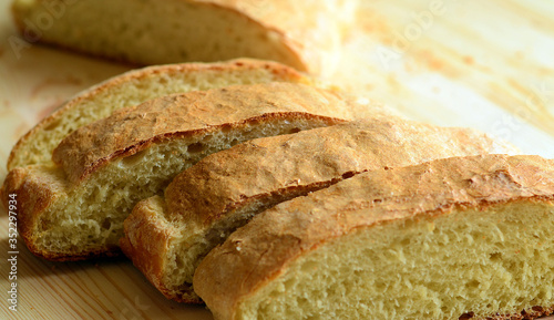 sliced bread on wooden table