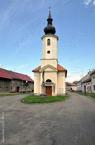 Canvas Print church and  village Zahlinice, Czech republic, Europe