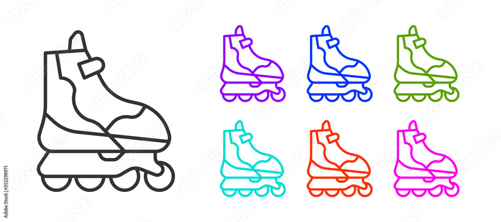 Black line Roller skate icon isolated on white background. Set icons colorful. Vector Black line Roller skate icon isolated on white background. Set icons colorful. Vector