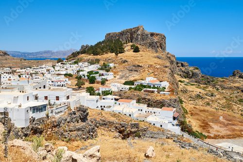 Lindos village with the Acropolis on the hill. Rhodes  island  Greece
