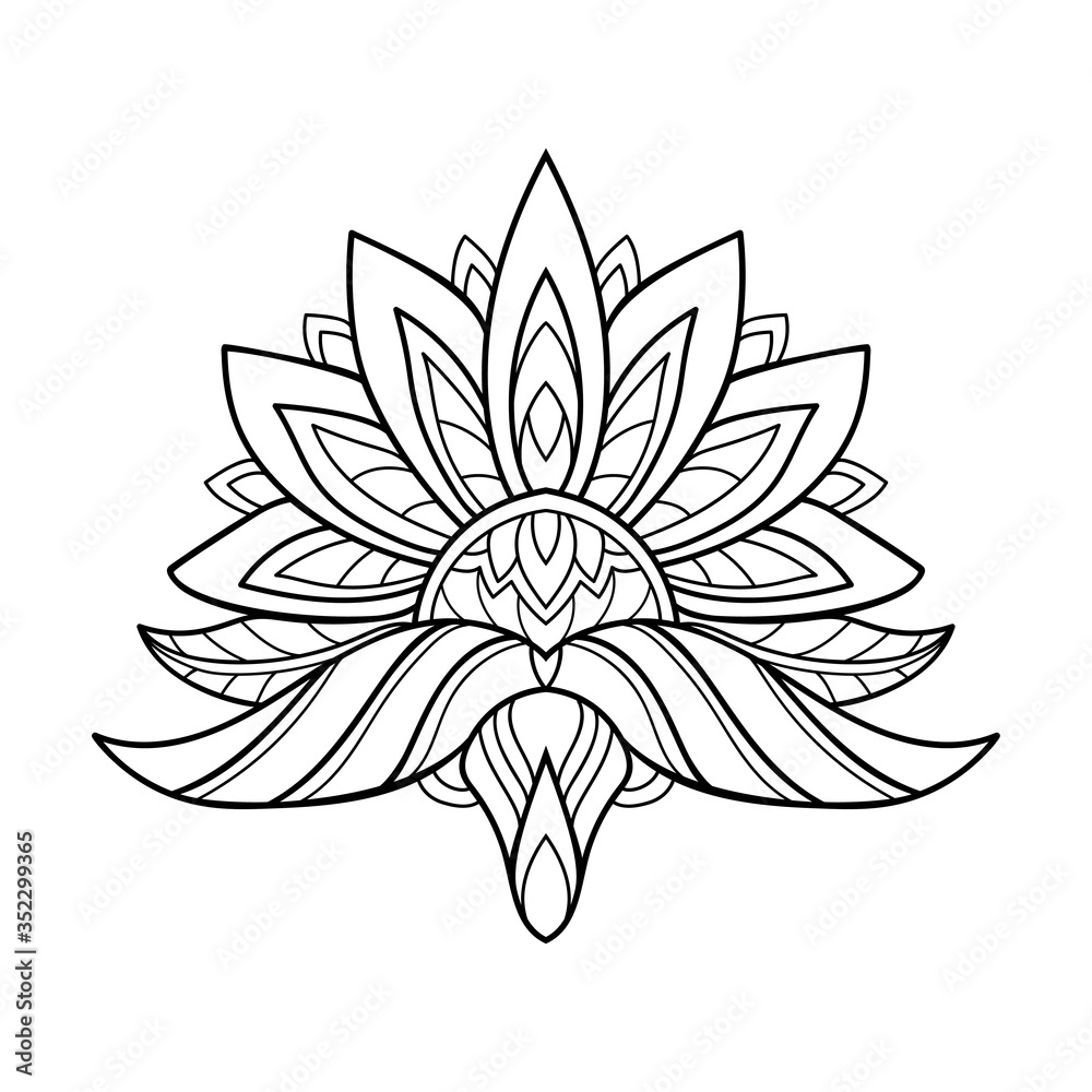 Decorative flower mandala with simple pattern on white isolated background. For coloring book pages. Decorative flower mandala with simple pattern on white isolated background. For coloring book pages.