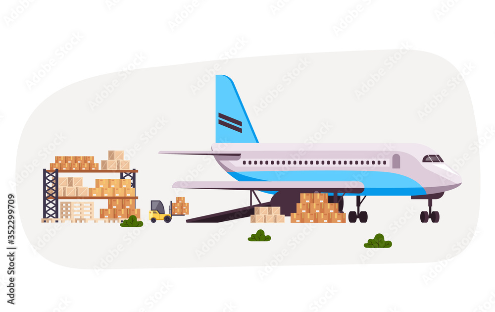 Cargo airplane logistics concept. Vector flat cartoon graphic design illustration
