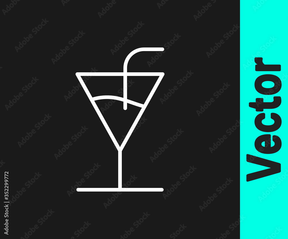 White line Cocktail icon isolated on black background. Vector White line Cocktail icon isolated on black background. Vector