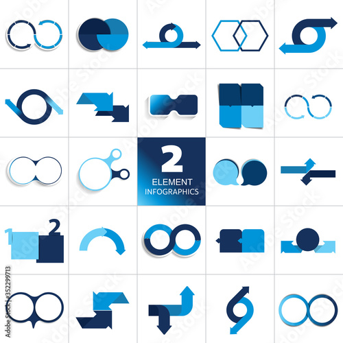 Mega set of two element infographics. two step charts, schemes.