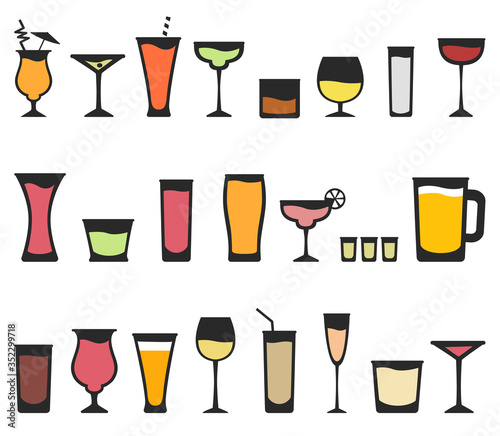 Party drink cocktail glasses.Vector illustration of party cocktail glasses.