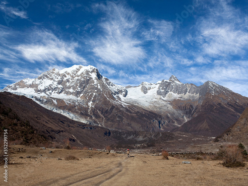 Manaslu Mount in Manaslu Conservation Area in the Nepal Himalaya. Manaslu is the eighth-highest mountain in the world at 8,163 m. above sea level