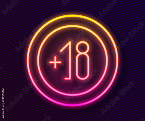 Glowing neon line Alcohol 18 plus icon isolated on black background. Prohibiting alcohol beverages. Vector