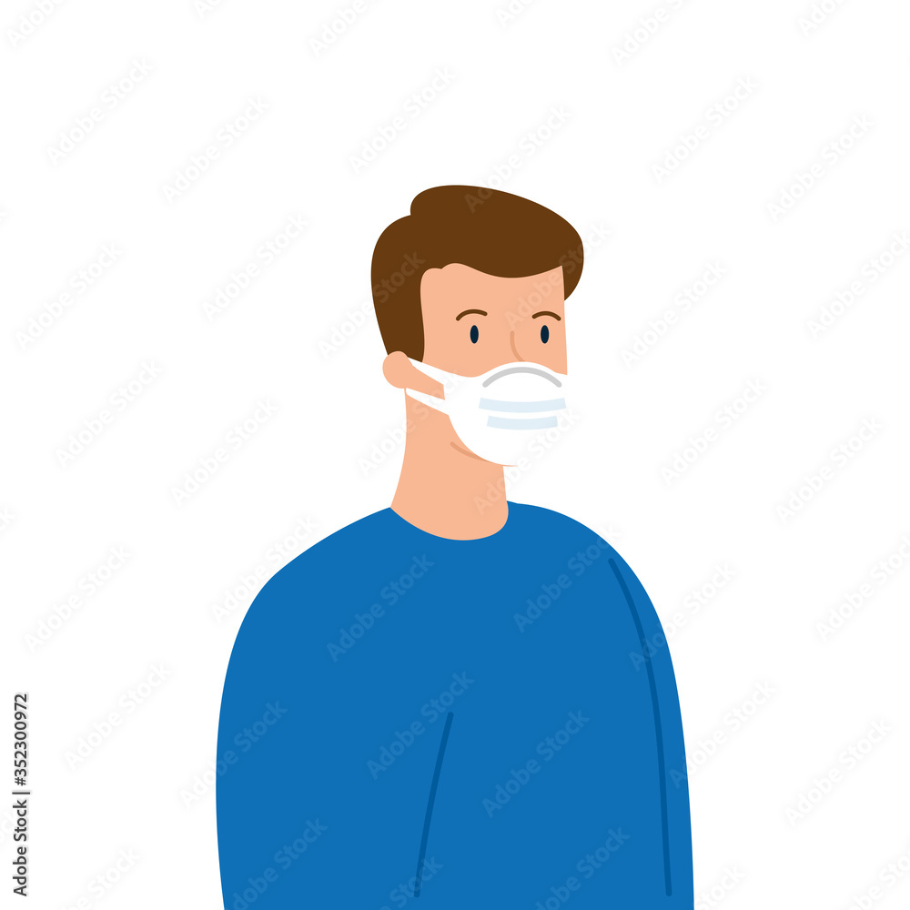 man using protective surgical mask for covid 19 prevention vector illustration design man using protective surgical mask for covid 19 prevention vector illustration design