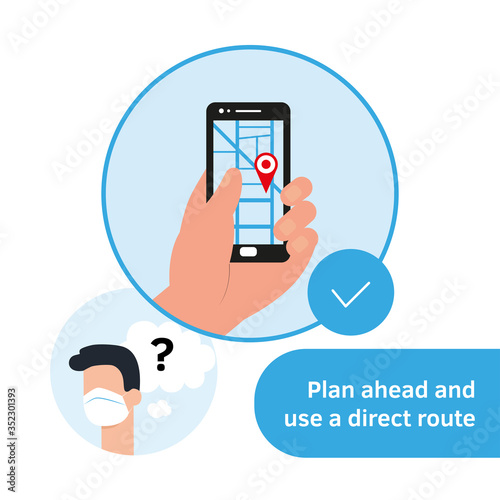 Plan your trip ahead and use a direct route. Guidance recommendation. Avia coronavirus lockdown prevention rules. Travel guidance for travelers avia flights, train trips infographic flat style vector.