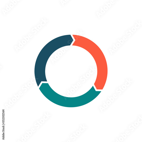 Infographic circle arrows template pie charts with 3 options. Stock vector illustration isolated on white background.