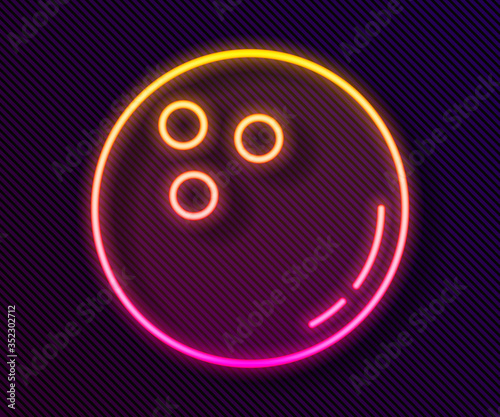 Glowing neon line Bowling ball icon isolated on black background. Sport equipment. Vector