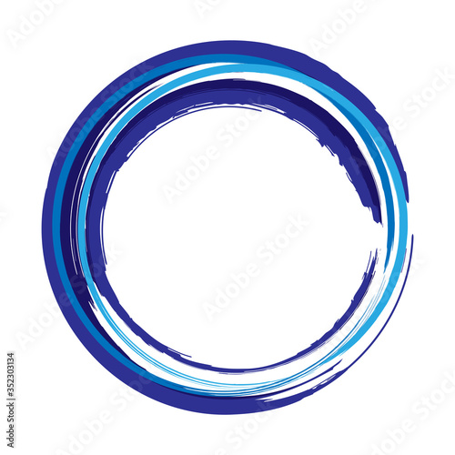 Blue circle of abstract brush movements, circles of blue paint, abstract background