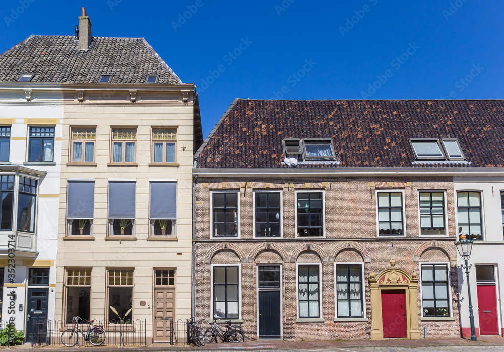 Old houses at the central market square in Kampen, Netherlands