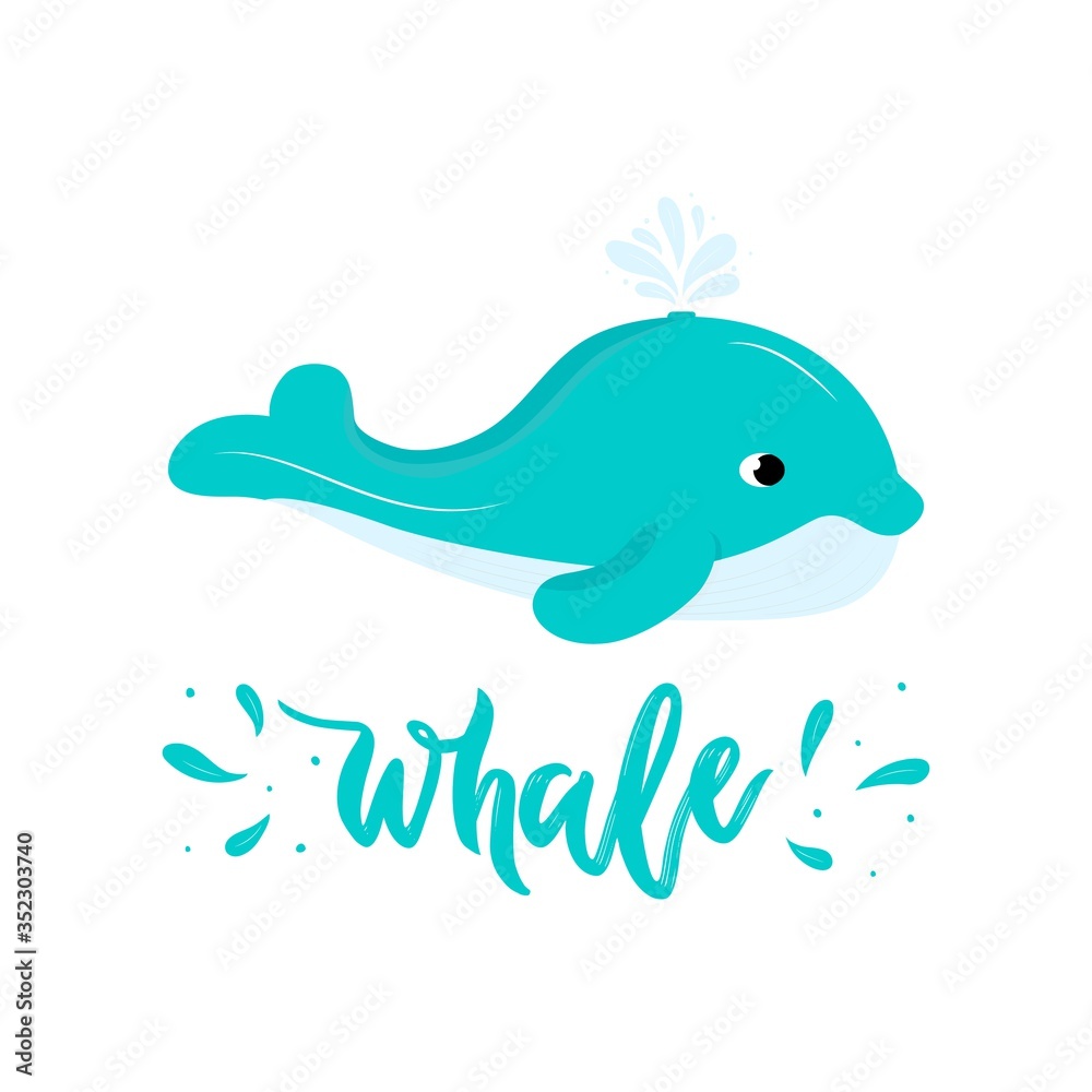 Whale blue cute with water splash. Icon isolated. Vector illustration. For logo of kids club, shcool, preshcool. Whale blue cute with water splash. Icon isolated. Vector illustration. For logo of kids club, shcool, preshcool.