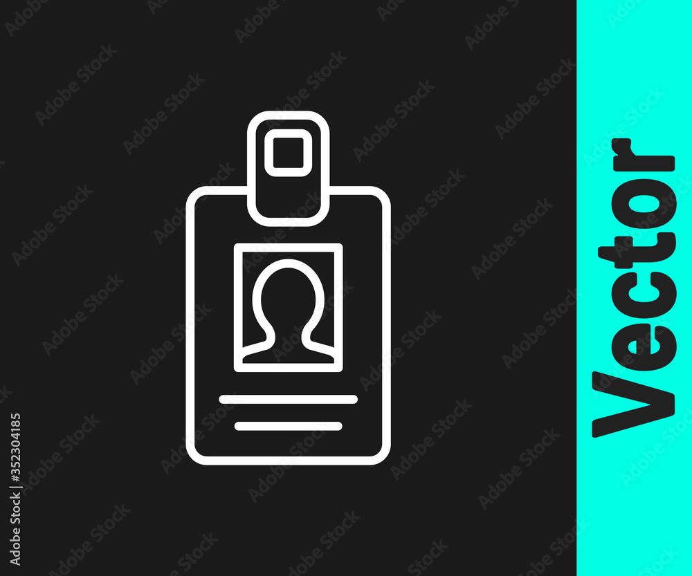 White line Identification badge icon isolated on black background. It can be used for presentation, identity of the company, advertising. Vector Illustration