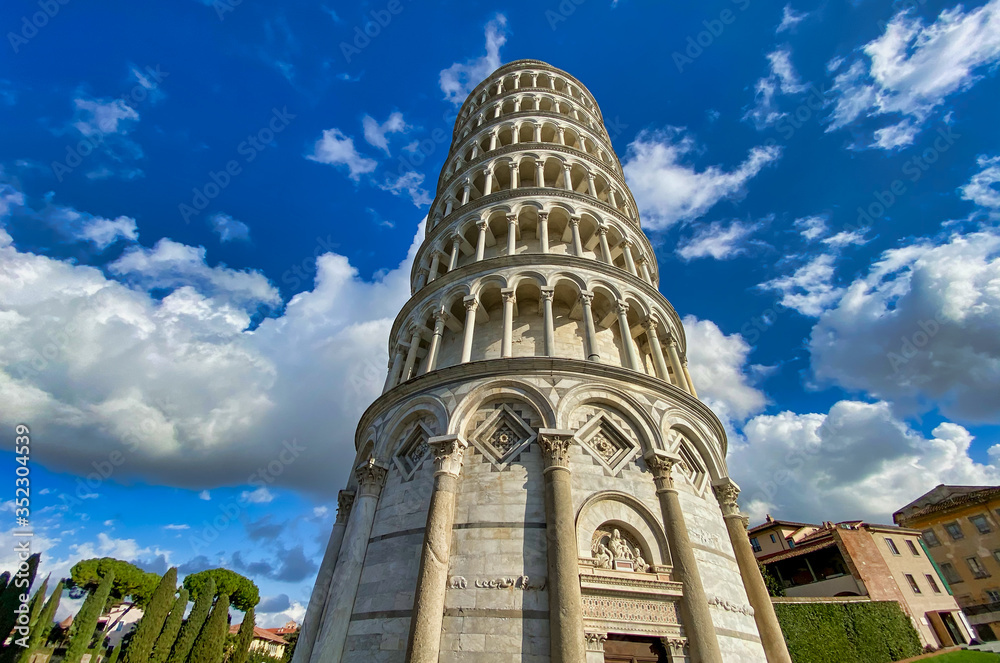 Tower of Pisa in Field of Miracles with blue sky and clouds