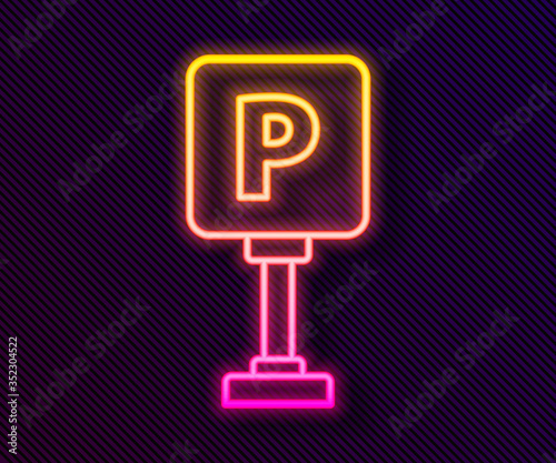 Glowing neon line Parking icon isolated on black background. Street road sign. Vector Illustration © Kostiantyn