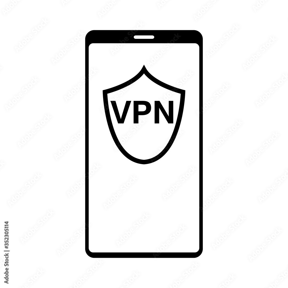 VPN vector icon on smartphone . Virtual Private Network. Shield with VPN. Mobile VPN. Vector illustration VPN vector icon on smartphone . Virtual Private Network. Shield with VPN. Mobile VPN. Vector illustration