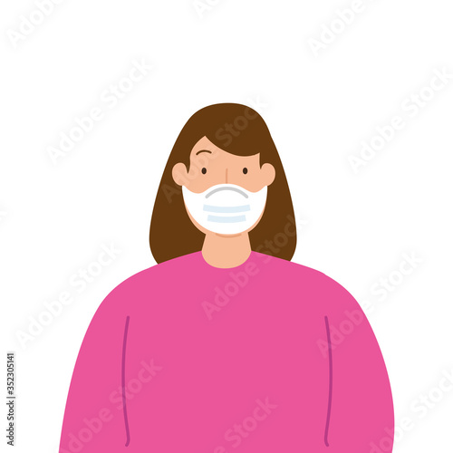 woman using medical protective mask against covid 19 vector illustration design