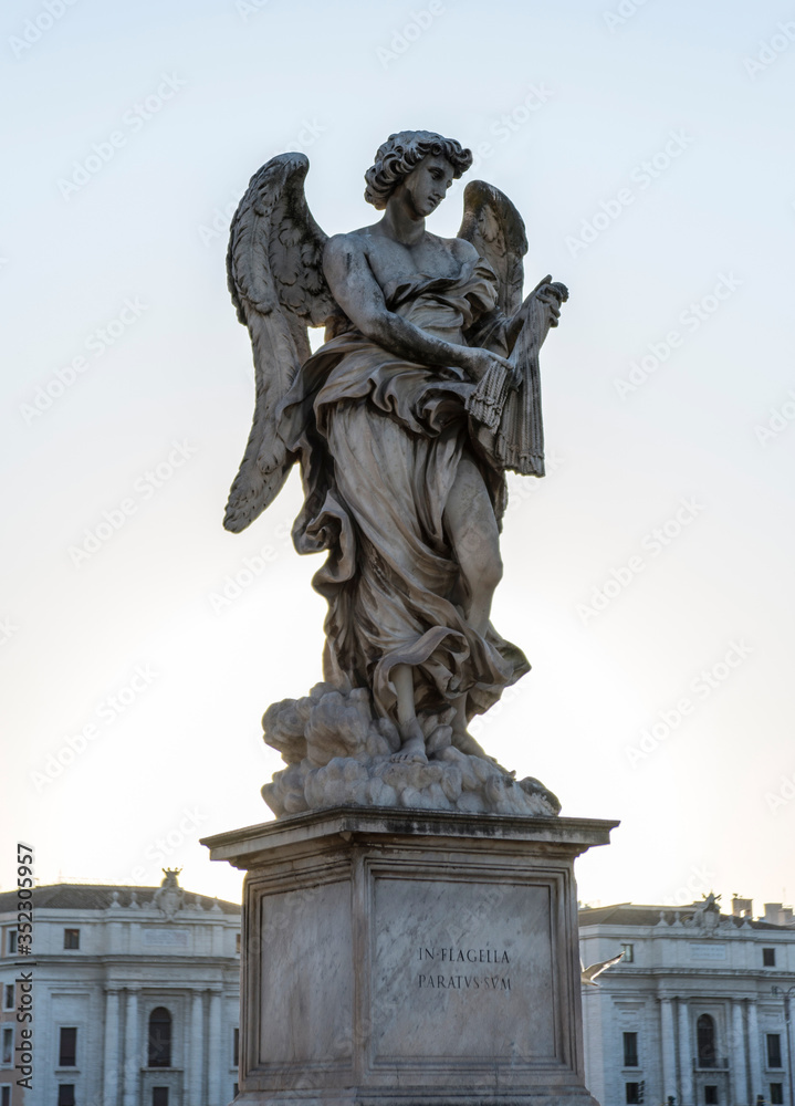 Full size statue of Angel with the Whips on Ponte Sant'Angelo in Rome near Castel Sant'Angelo
