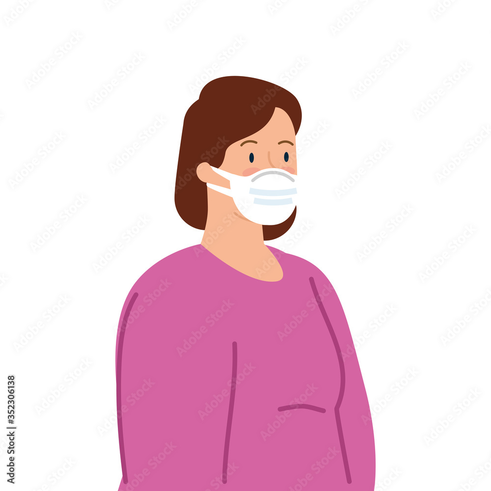 woman using medical protective mask against covid 19 vector illustration design woman using medical protective mask against covid 19 vector illustration design