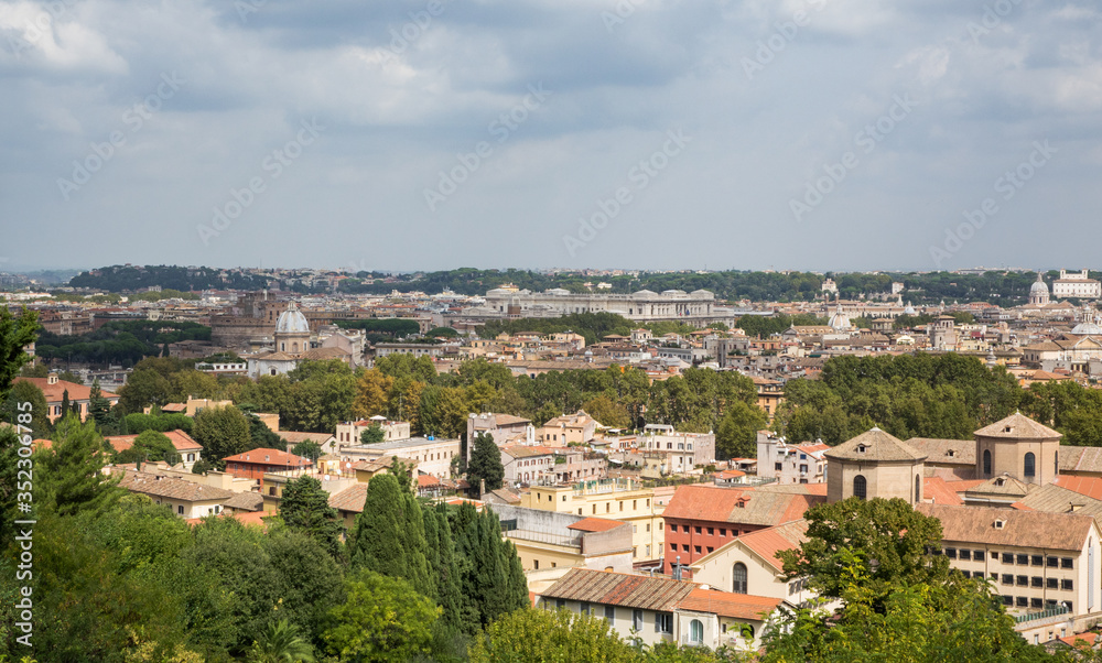 Rome center cityscapes views from the hill of Janiculum.