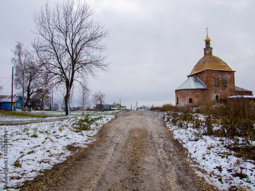 Зима старая церковь дорога зима