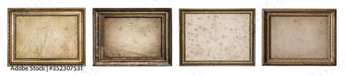 Collection of old wooden frames with canvas isolated on a white background. Artistic canvas and frames design element on the theme of art, creativity, painting, photography. 