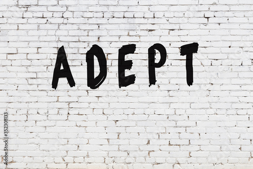 Word adept painted on white brick wall photo