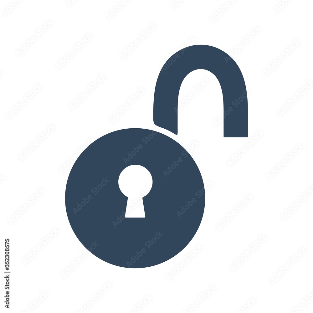 Open padlock icon. Unlock, security key sign. Access granted symbol. Password protection icon for perfect web and mobile concept. Open padlock icon. Unlock, security key sign. Access granted symbol. Password protection icon for perfect web and mobile concept.