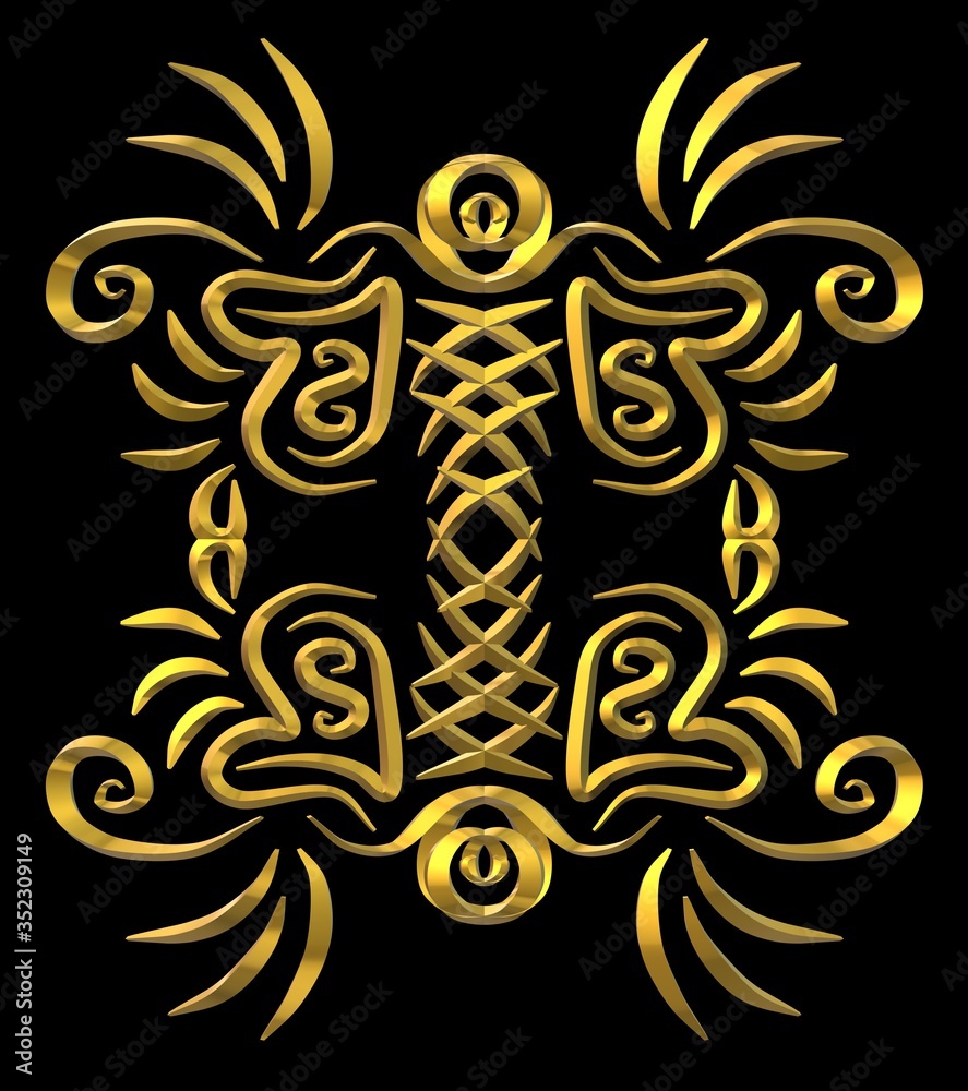 3d gold ornament on a black background