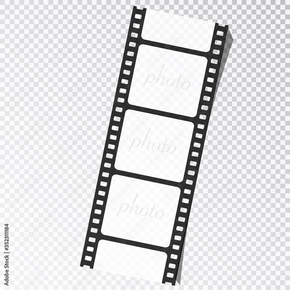 Fototapeta premium Film stripe. Video film photo frame on a transparent background. Photo frame for your story, photo album. Photomontage. vector illustration.