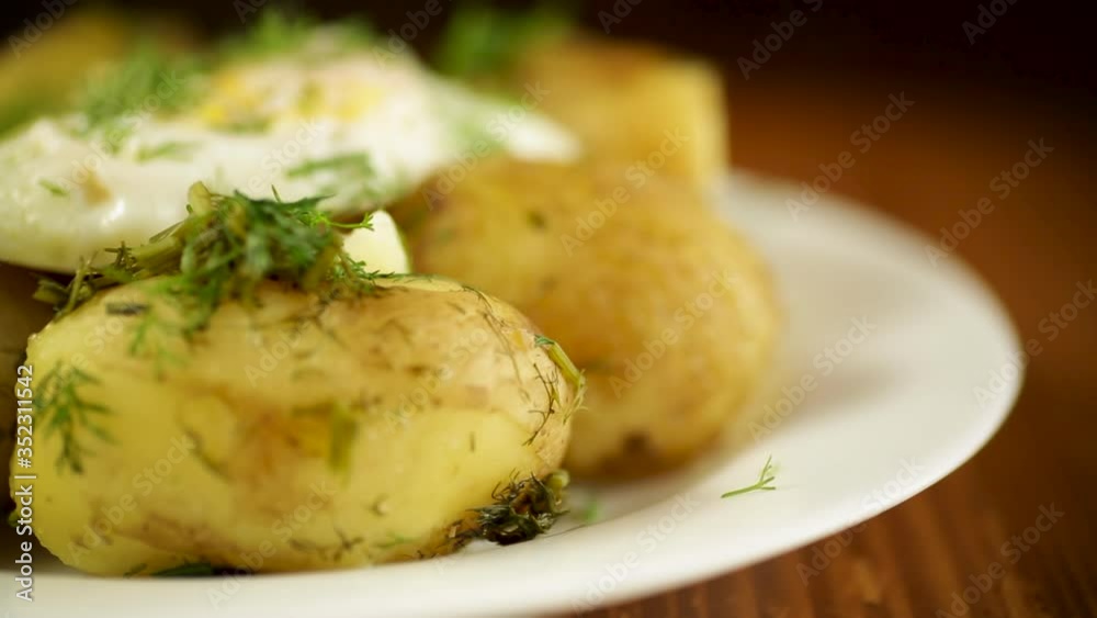 boiled early potatoes with fried egg and dill boiled early potatoes with fried egg and dill