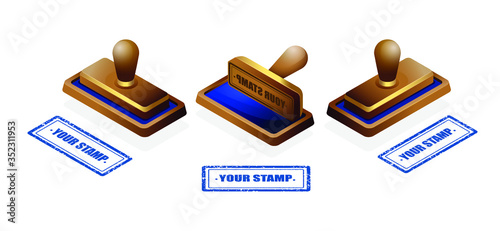 Isometric vector illustration. Concept 3d graphics on a white background. Isometry. Stamper, rubber stamp Authenticating document. Element, object, icon for web design infographics, site and game.