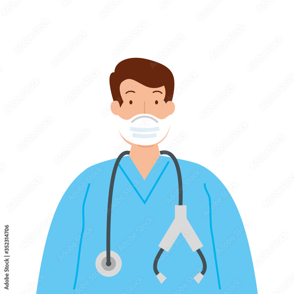 masculine doctor using medical protective mask against covid 19 on white background vector illustration design masculine doctor using medical protective mask against covid 19 on white background vector illustration design